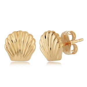 14K Yellow Gold Sea Shell Stud Earrings By PD Collection