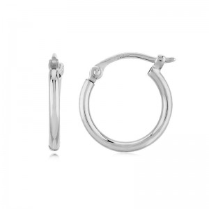 14K White Gold Small Tube Hoop Earrings By PD Collection