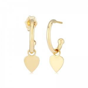 14K Yellow Gold 1.5X12Mm With Flat Heart Drop Earrings BY PD Collection