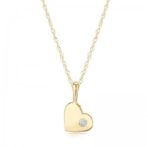 14K Yellow Gold Diamond Heart Pendant Necklace BY PD Collection