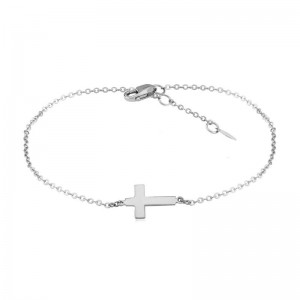 14K White Gold Small Cross Bracelet By PD Collection