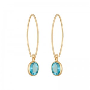 14K Yellow Gold Oval Blue Topaz Drop Earrings By PD Collection