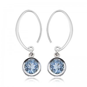 Sterling Silver 6Mm Blue Topaz Mini Drop Earrings BY PD Collection