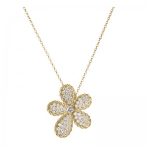 18K Yellow Gold Jasmine Pave Flower Necklace