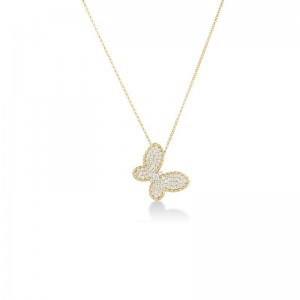 18K Yellow Gold Jasmine Pave Butterfly Necklace