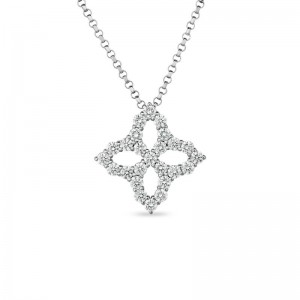 White Gold Princess Flower Necklace with Diamonds - Medium Flower By Roberto Coin