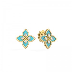 18K Yellow Gold Tiny Venetian Princess Flower Stud Earrings