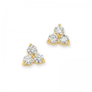 14k Diamond Three Stone Cluster Stud Earrings BY PD Collection