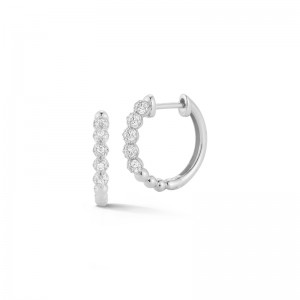 14K White Gold Diamond Beaded Huggie Earrings