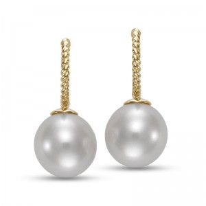 14K Yellow Gold Freshwater Pearls Drop Huggie Stud Earrings