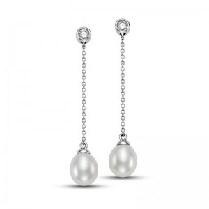 14K Diamond and Pearl Drop Earrings By PD Collection