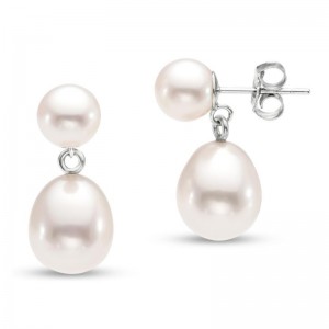 14k Freshwater Pearls Drop Stud Earrings BY PD Collection