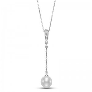 18k Diamond Pave Bail Pearl Chain Drop Pendant Necklace By PD Collection