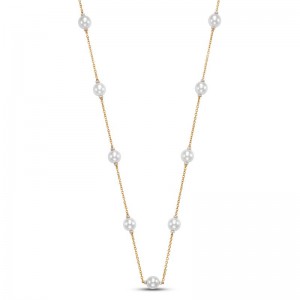 18k Diamond Rondelle Pearl Tin Cup Necklace BY Providence Diamond Collection