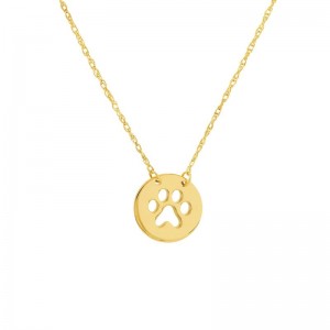 14K Yellow Gold Paw Disc Necklace By PD Collection