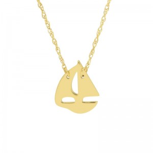 14K Yellow Gold Sailboat Pendant Necklace By PD Collection