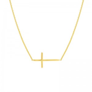 14K Yellow Gold Sideways Mini Cross Necklace By PD Collection
