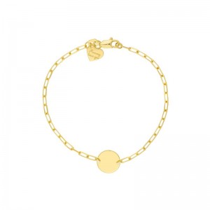 14K Yellow Gold Kid's Paperclip Bracelet With Disc Charm By PD Collection