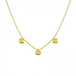 14K Yellow Gold Triple Puff Heart Necklace By PD Collection