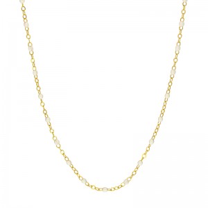 14K Yellow Gold White Enamel Bead Necklace BY PD Collection