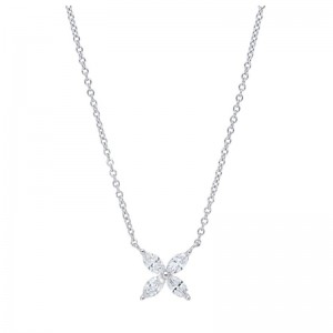 18K White Gold Marquise Flower Pendnat Necklace