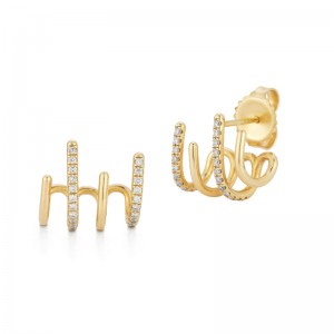 14k Yellow Gold Diamond Stud Ear Cuff Earrings By PD Collection