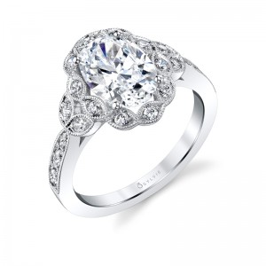 Oval Cut Floral Inspired Engagement Ring - Candide