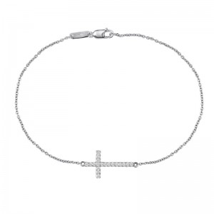 14k White Gold Diamond Cross Bracelet By PD Collection