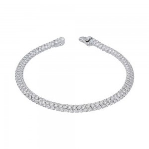 14k White Gold Diamond Pave Domed Flexible Bracelet By Providence Diamond Collection