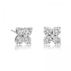 14K Diamond Four Stone Cluster Stud Earrings BY PD Collection