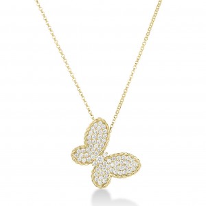 18K Yellow Gold Jasmine Pave Butterfly Necklace