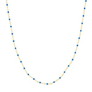 14K Yellow Gold Cobalt Enamel Bead Necklace By PD Collection