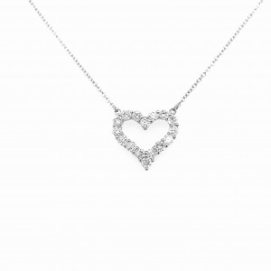 14K White Gold Diamond Open Heart Pendant Necklace BY PD Collection