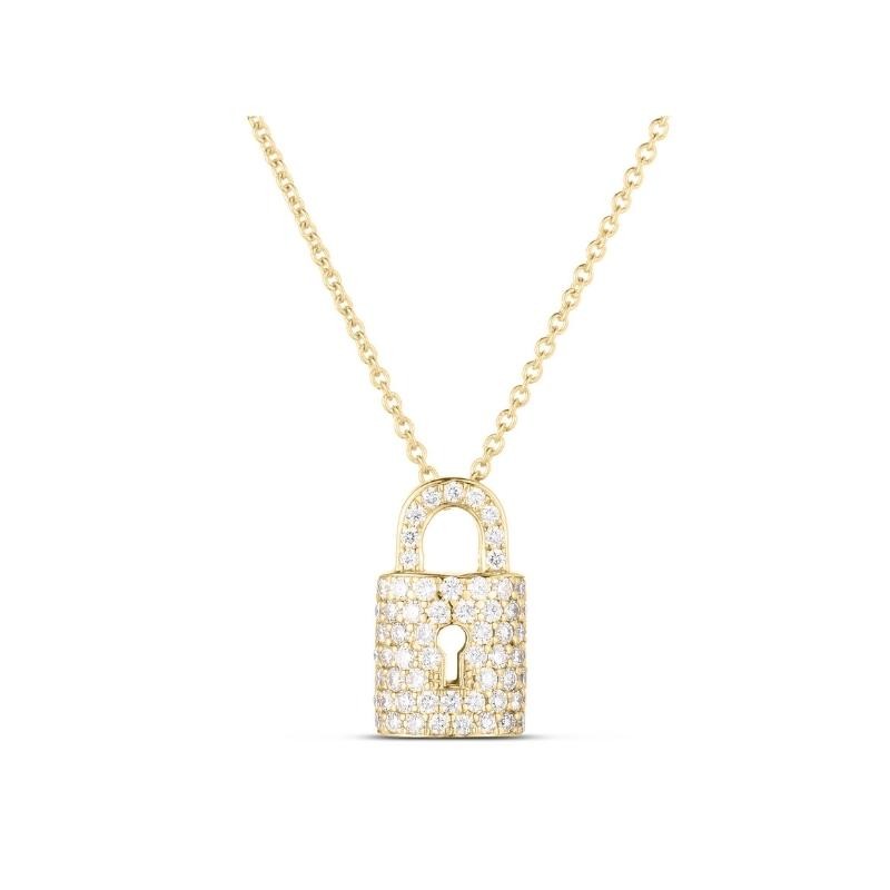 18K Diamond Pave Lock Charm Necklace By Roberto Coin