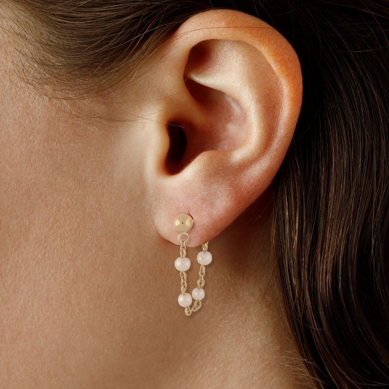 14K Yellow Gold With Fresh Water Pearls Sweep Stud Earrings
