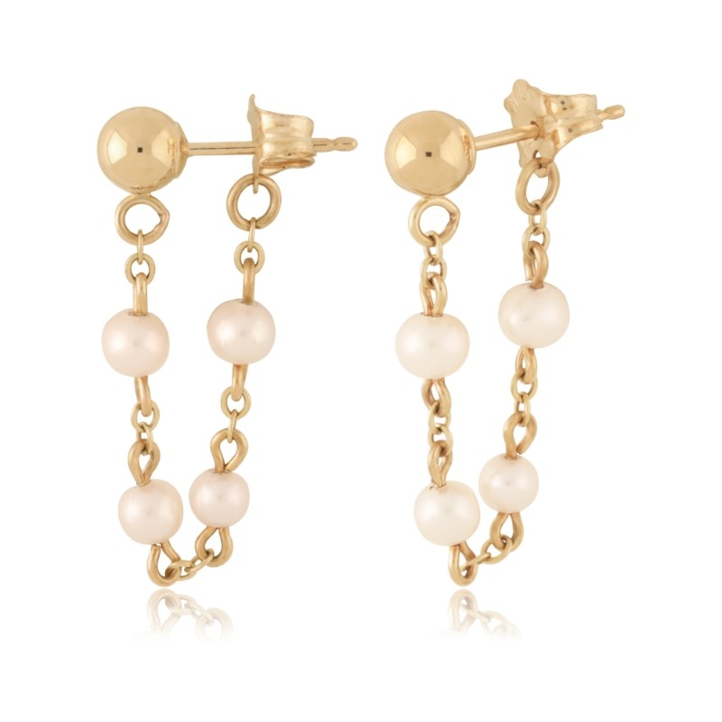 14K Yellow Gold With Fresh Water Pearls Sweep Stud Earrings