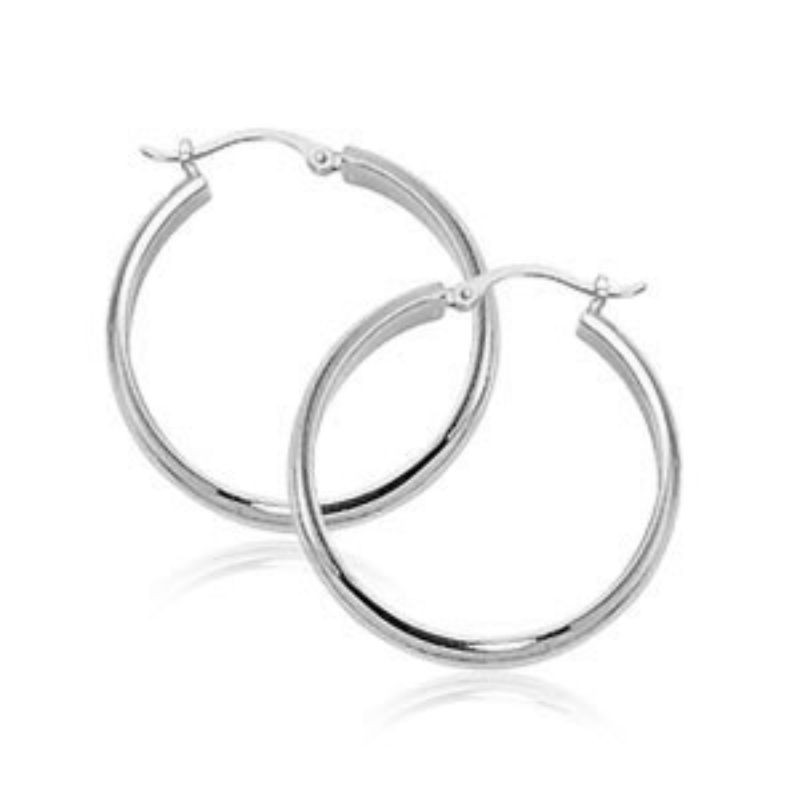 14K White Gold 3.5Mm Half Round Tube Hoop Earrings 18.5Mm Diameter