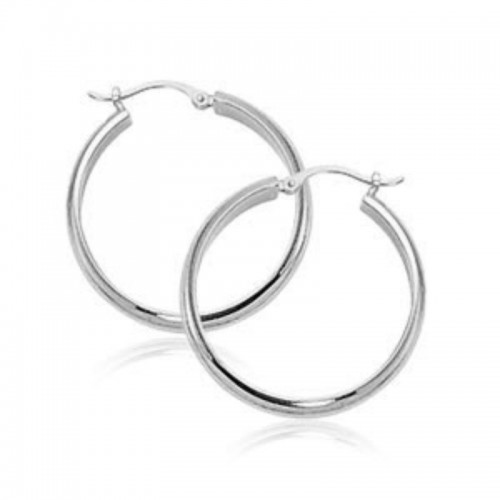 14K White Gold 3.5Mm Half Round Tube Hoop Earrings 18.5Mm Diameter