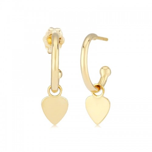 14K Yellow Gold 1.5X12Mm With Flat Heart Drop Earrings