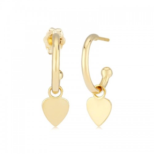 14K Yellow Gold 1.5X12Mm With Flat Heart Drop Earrings BY PD Collection