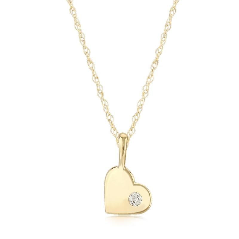 14K Yellow Gold Diamond Heart Pendant Necklace