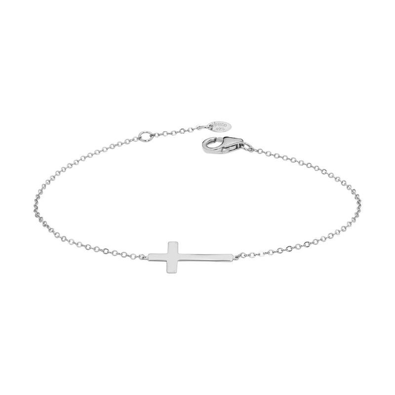 14K White Gold Horizontal Cross Bracelet By PD Collection