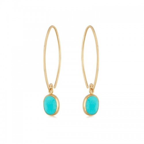 14K Yellow Gold 8.0 X 6.0Mm Oval Turquoise Simple Sweep Drop Earring