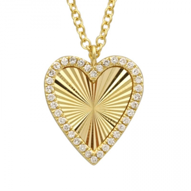 14K Yellow Gold Fluted Heart Pendant Necklace