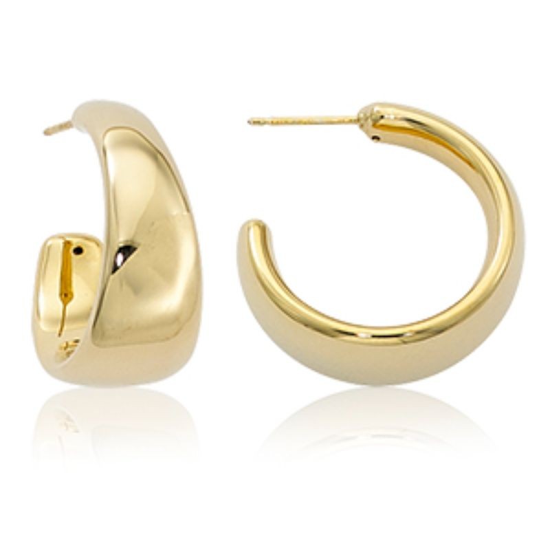 14K Medium Tappered Band Hoop Post Earrings