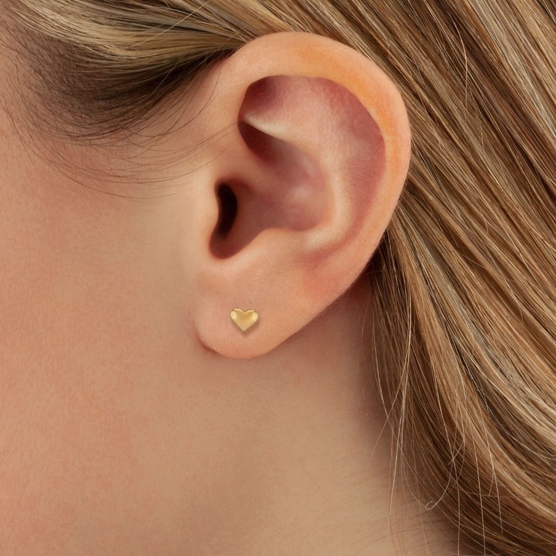 14K Yellow Gold Puffed Heart Stud Earrings
