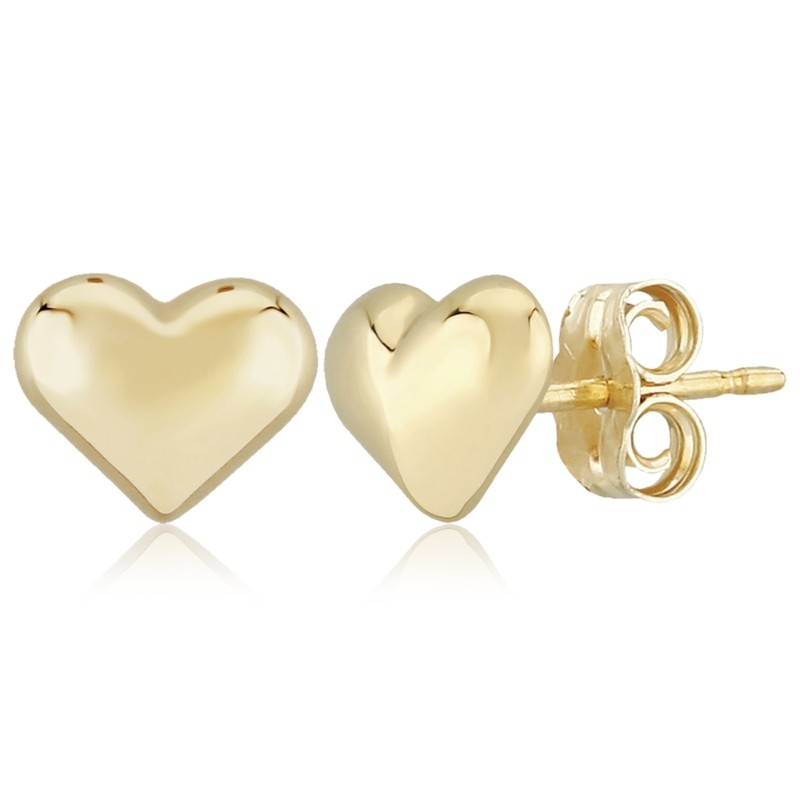14K Yellow Gold Puffed Heart Stud Earrings