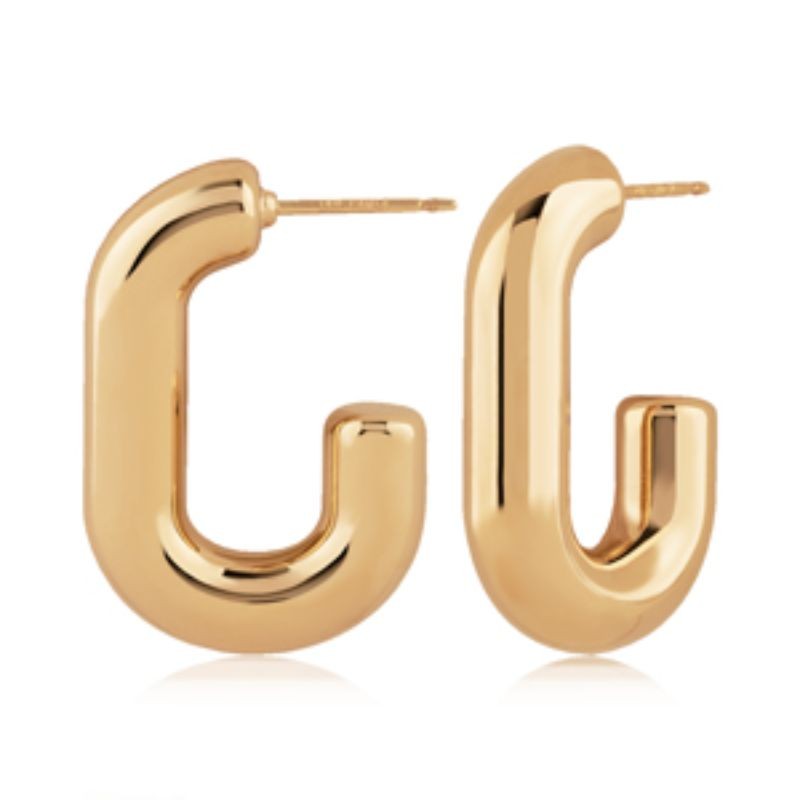 14K Round Oval J Hoop Stud Earrings