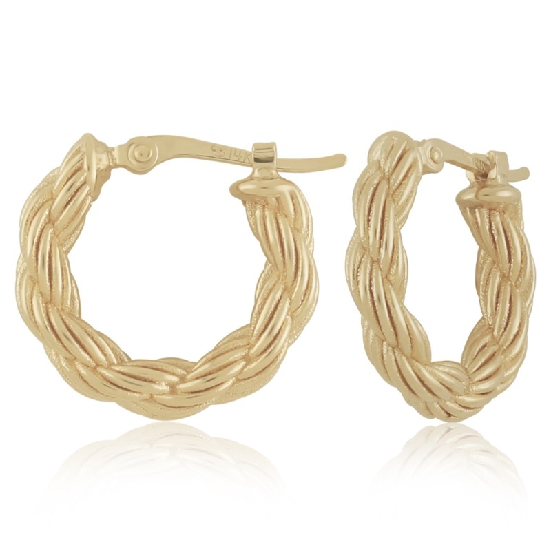 14K Yellow Gold Rope Hoop Earrings