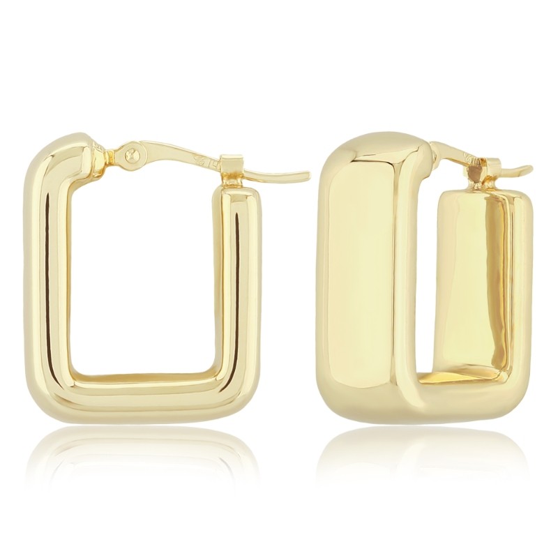 14K Yellow Gold Medium Square Plain Hoop Earrings